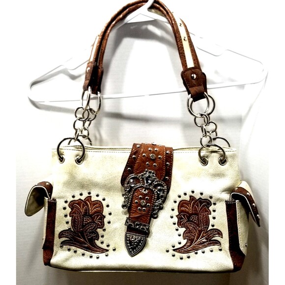 Unbranded Handbags - Western Rhinestone Brown Purse Leather Satchel Shoulder Bag Handbag Stud Bottom